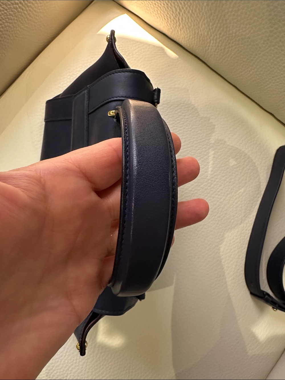 Salvatore Ferragamo Sofia Small Satchel in navy blue with gold-tone hardware. - Picture 7 of 11